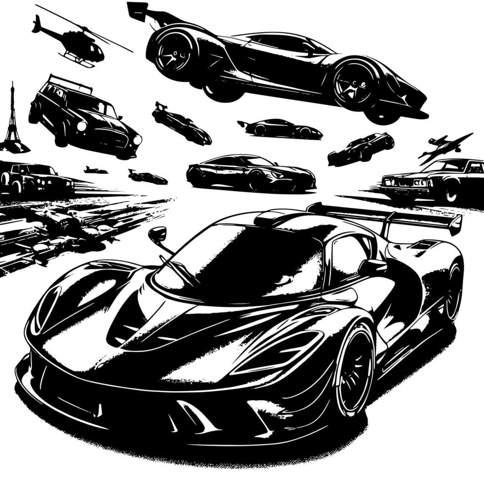 Preto e branco ilustração do uma hipercarro Esportes carro vetor