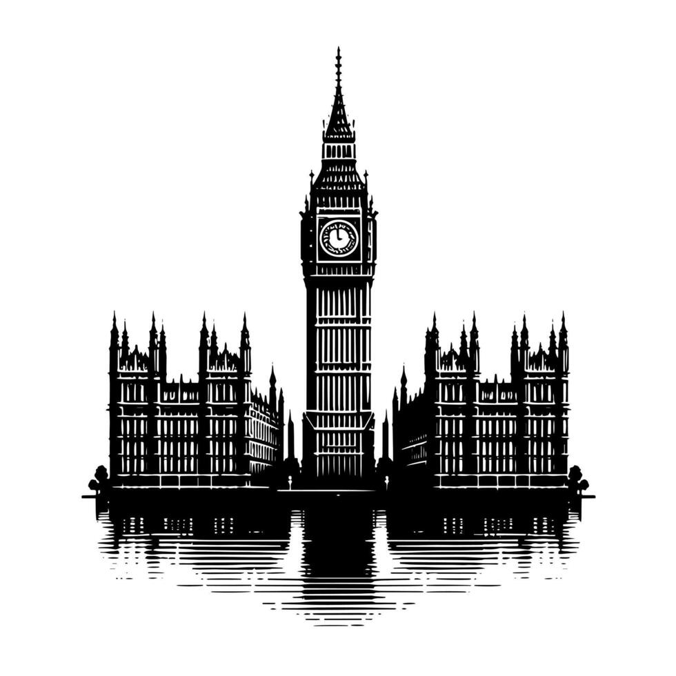 Preto e branco ilustração do grande ben torre dentro Londres vetor