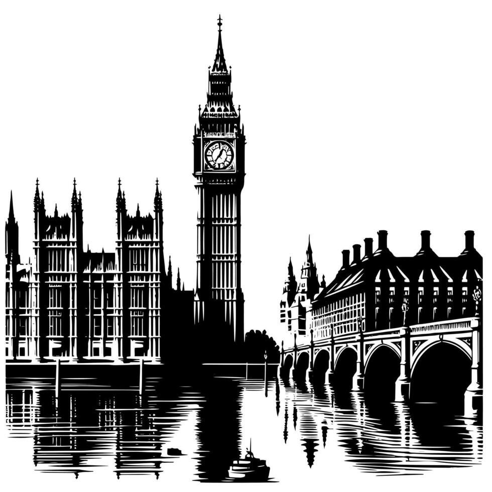 Preto e branco ilustração do grande ben torre dentro Londres vetor