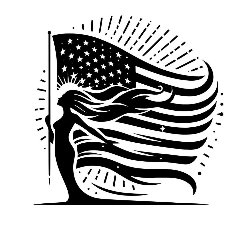 Preto e branco ilustração do a EUA bandeira vetor
