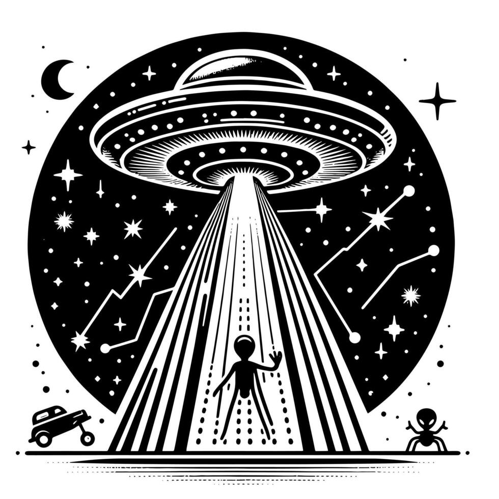 Preto e branco ilustração do a UFO vôo pires vetor