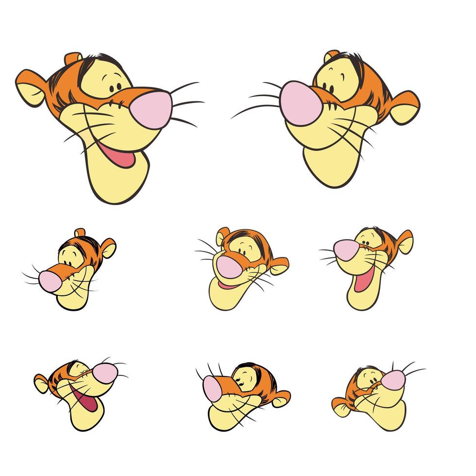 Disney animado personagens conjunto Tigre face expressão desenho animado vetor