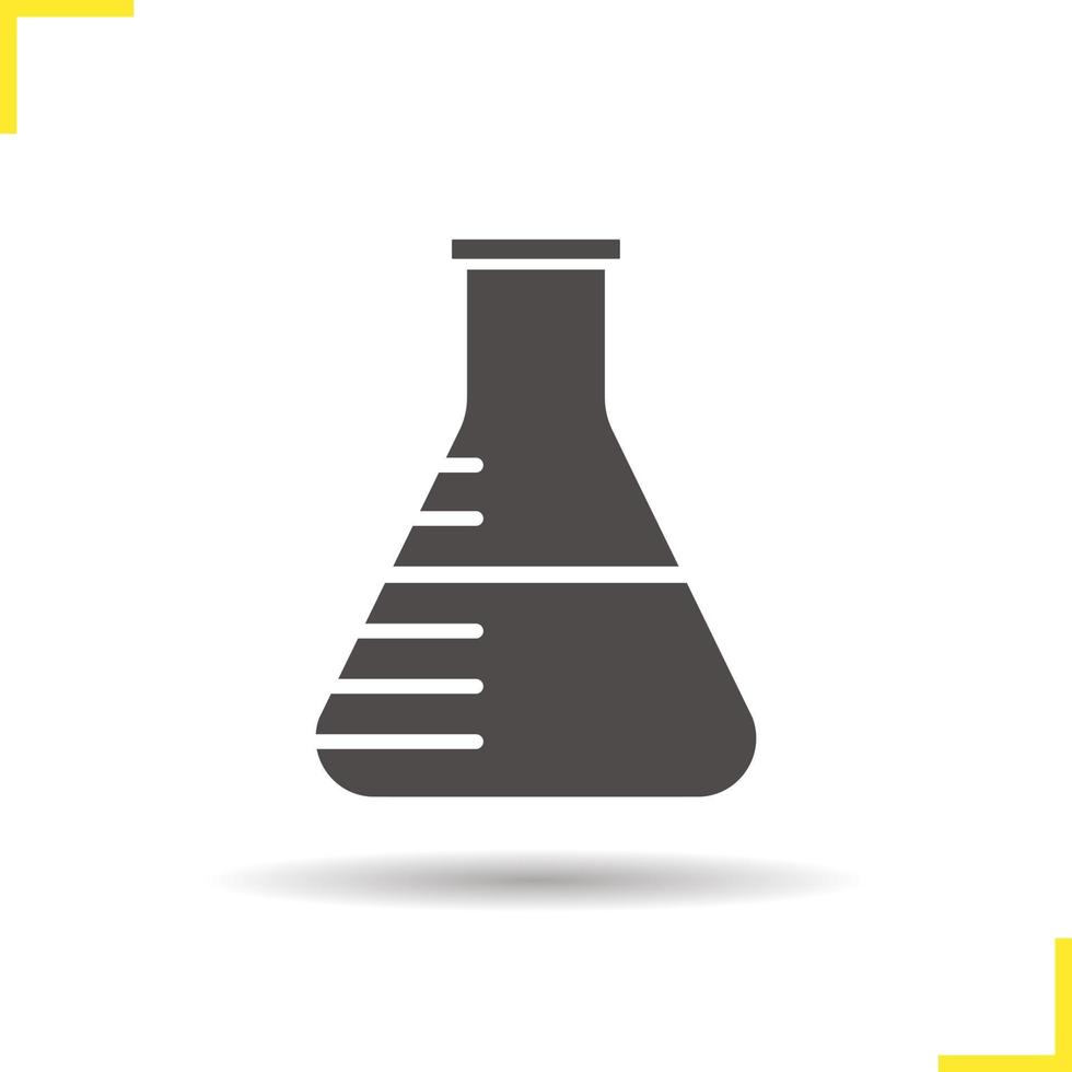 ícone de copo de laboratório médico. soltar o símbolo da silhueta de sombra. experimento de química. espaço negativo. ilustração isolada do vetor