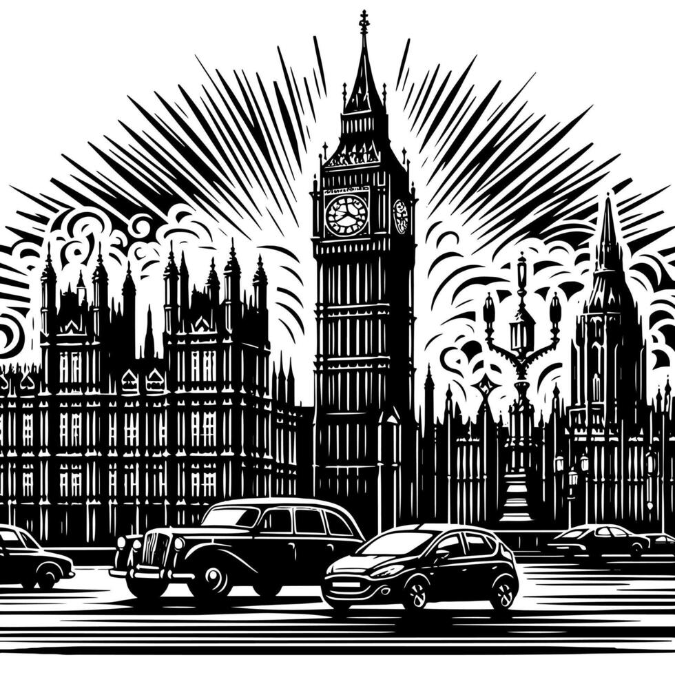 Preto e branco ilustração do grande ben torre dentro Londres vetor