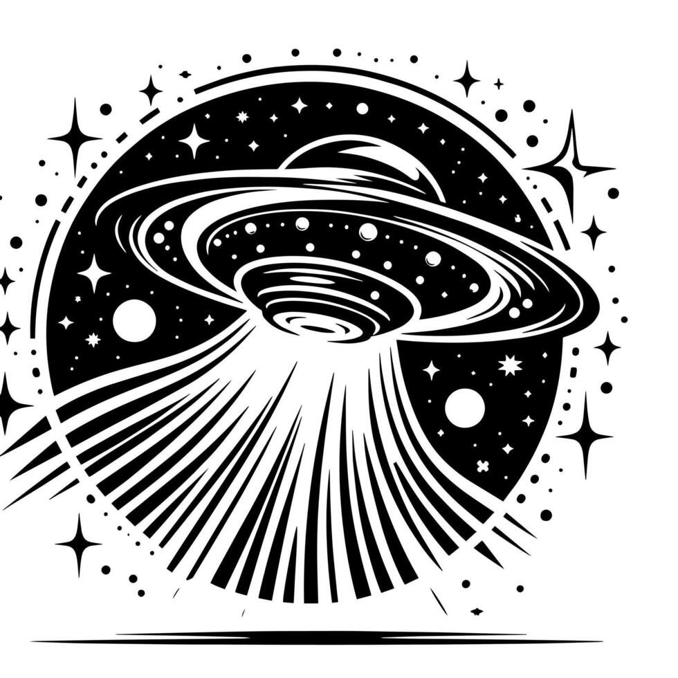 Preto e branco ilustração do a UFO vôo pires vetor