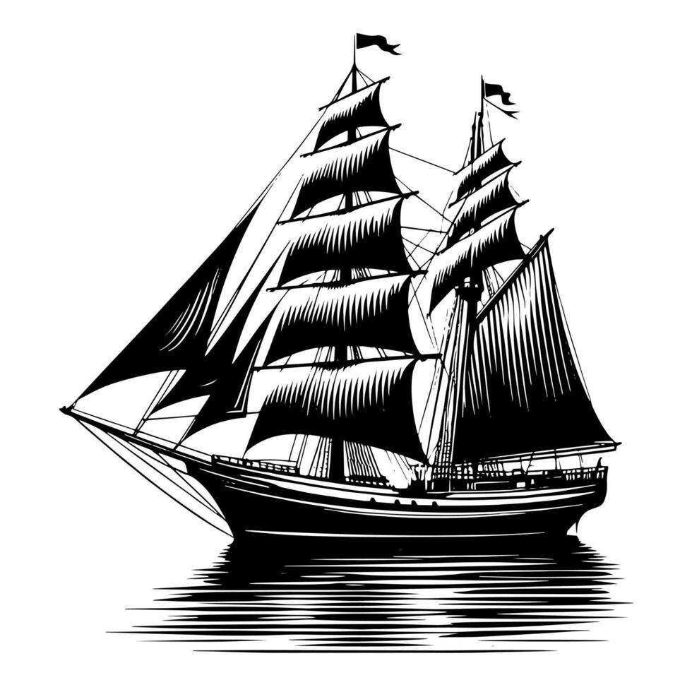 Preto e branco ilustração do uma tradicional velho Navegando navio vetor