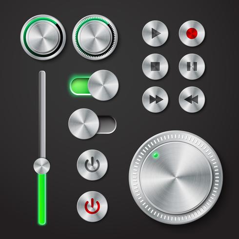 Coleção de botões de interface de metal vetor