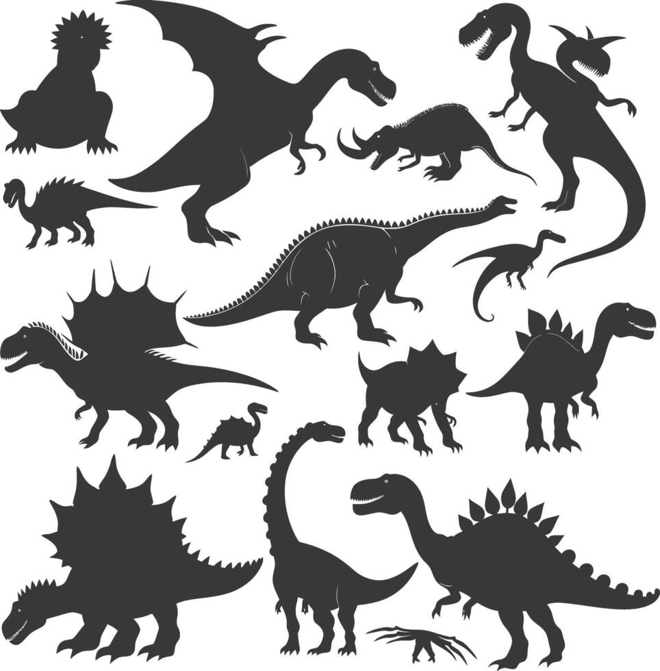 silhueta pré-histórico dinossauro vários Preto cor só vetor