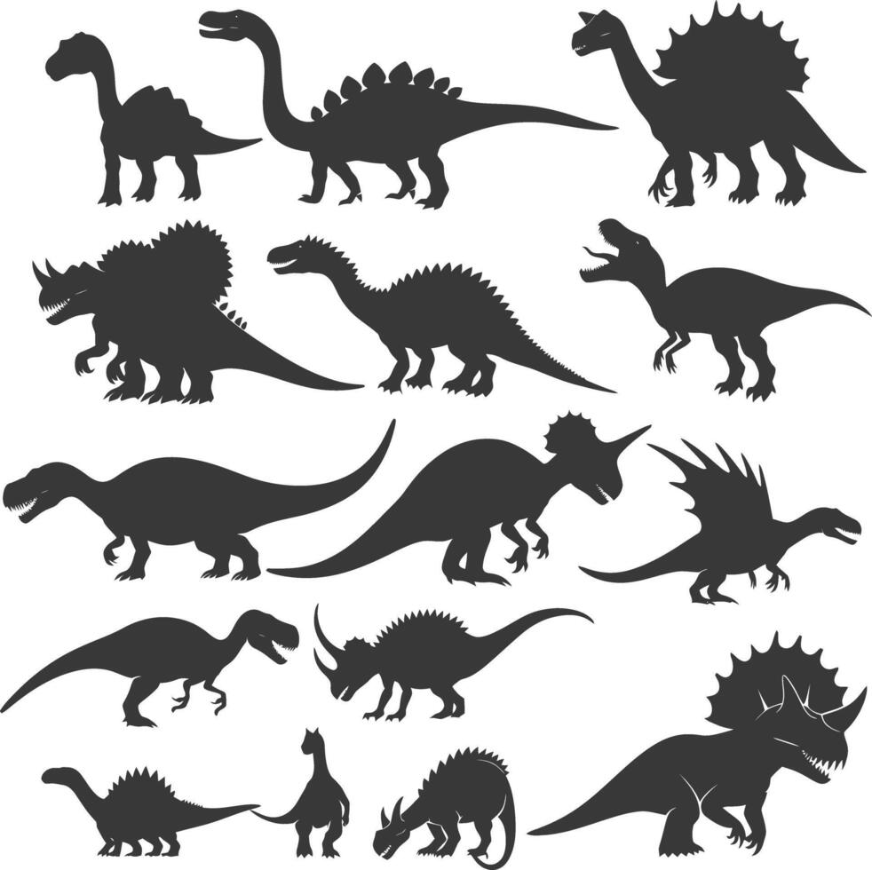 silhueta pré-histórico dinossauro vários Preto cor só vetor