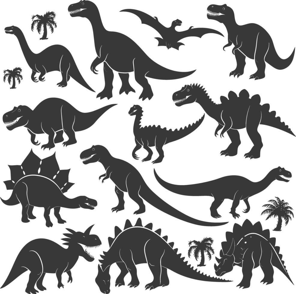 silhueta pré-histórico dinossauro vários Preto cor só vetor