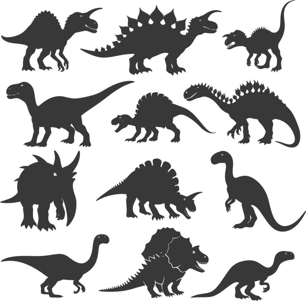 silhueta pré-histórico dinossauro vários Preto cor só vetor