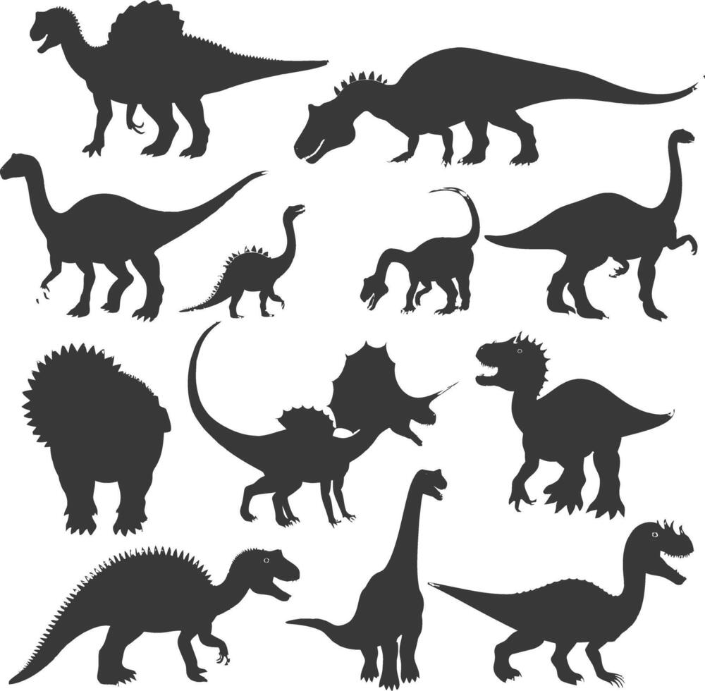 silhueta pré-histórico dinossauro vários Preto cor só vetor