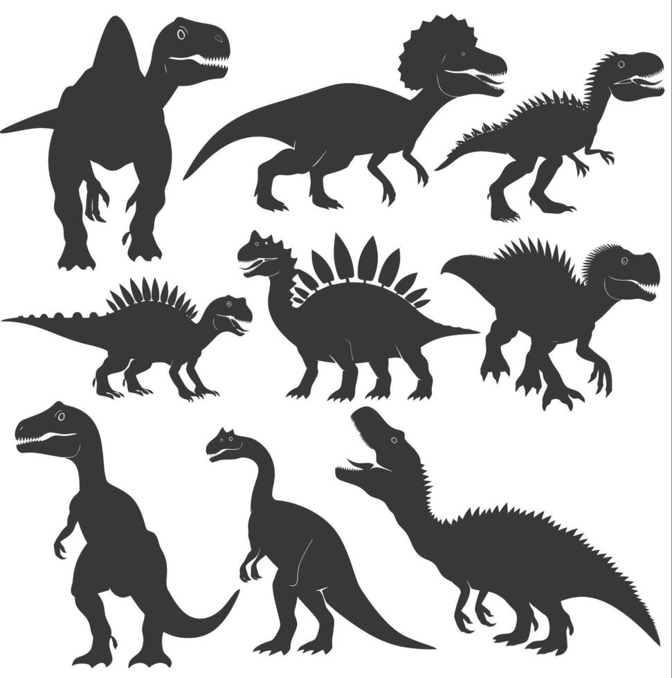 silhueta pré-histórico dinossauro vários Preto cor só vetor