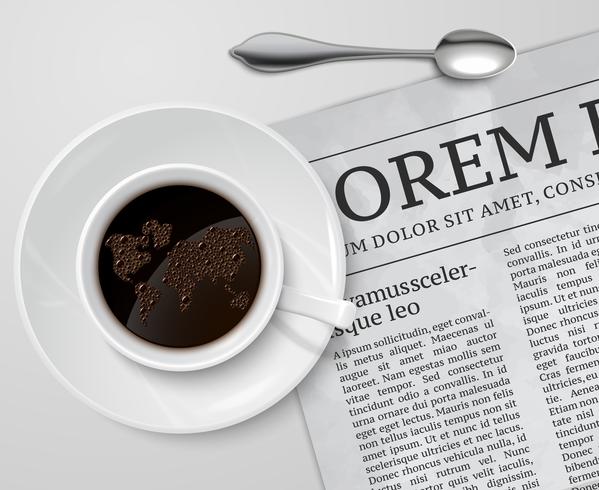 Xícara de café no jornal vetor