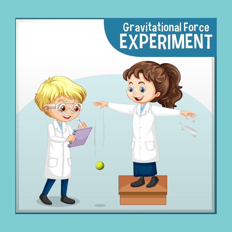 experimento de força gravitacional com personagem de desenho animado de crianças cientistas vetor