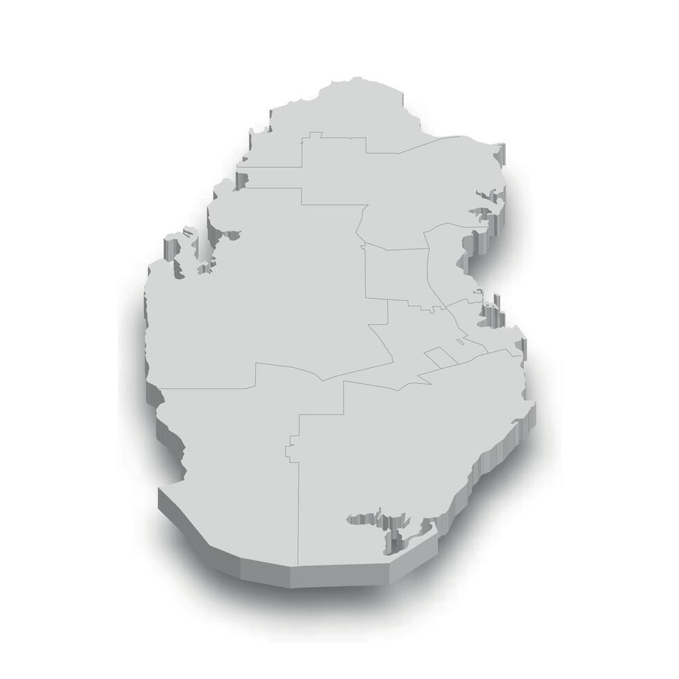 3d Catar branco mapa com regiões isolado vetor