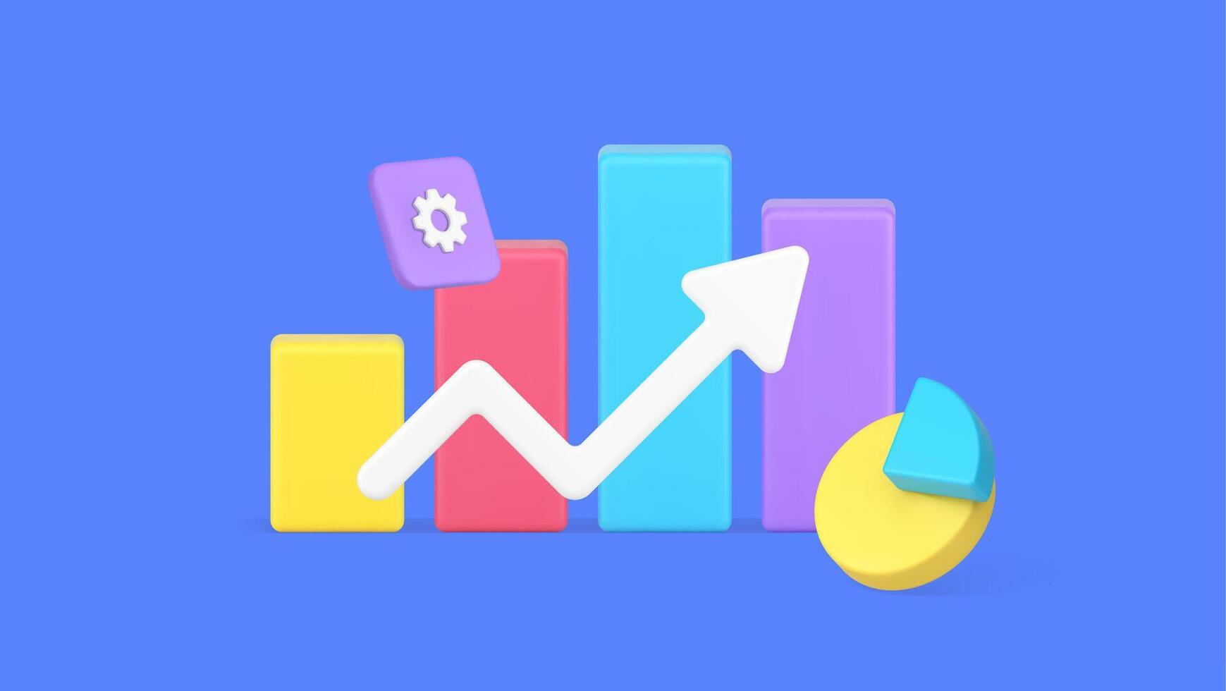 o negócio gráfico aumentar Barra diagrama acima seta sucesso gestão dados analisando 3d ícone vetor