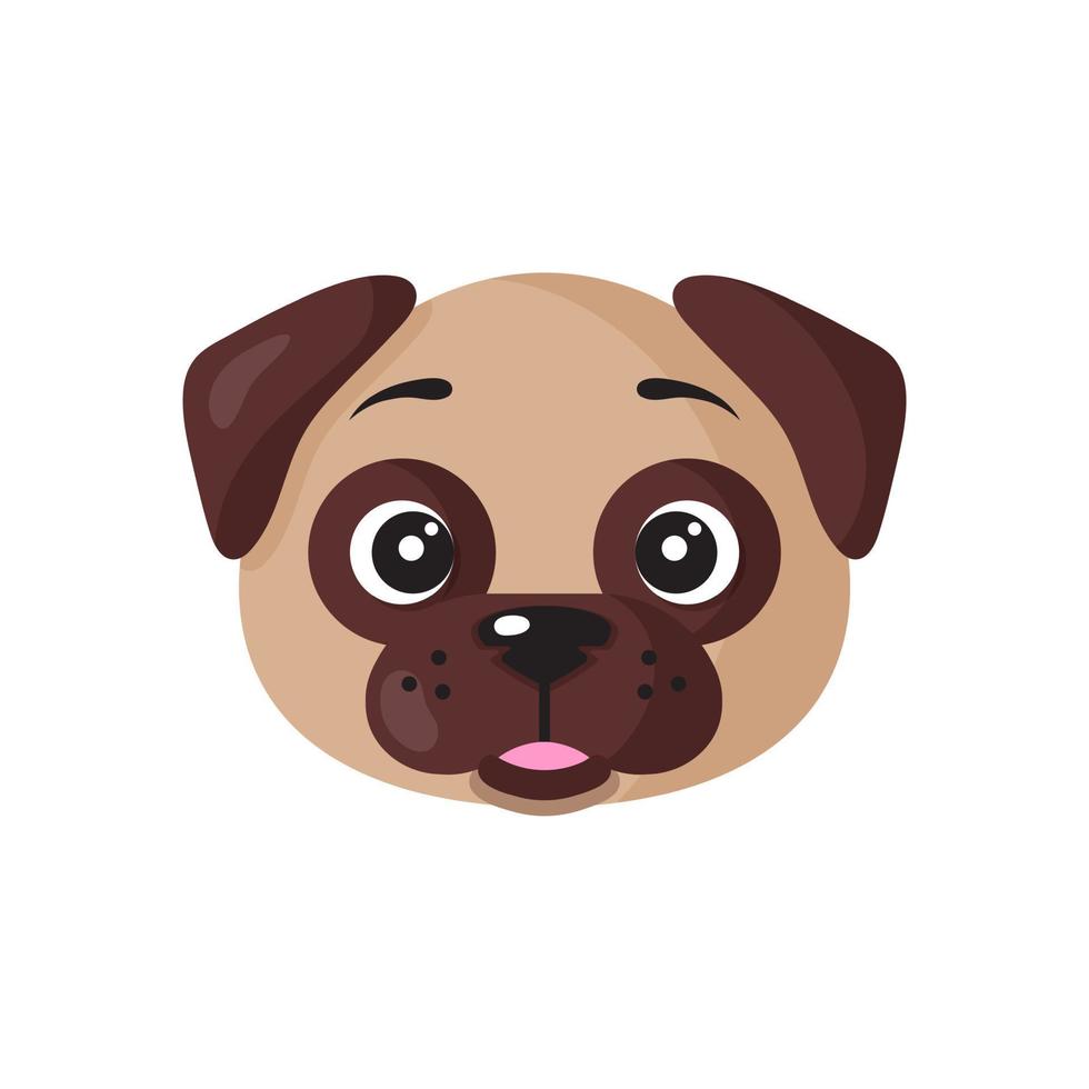 cara do cão dos desenhos animados do vetor da raça pug.