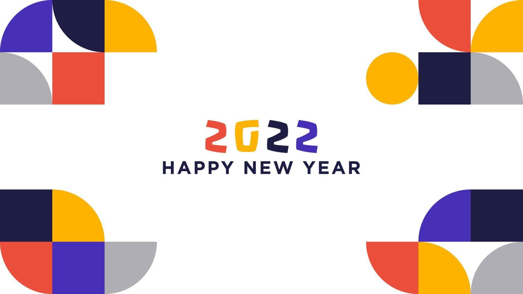 modelo de plano de fundo de feliz ano novo 2022. fundo geométrico bauhaus abstrato com saudações de feliz ano novo 2022 vetor