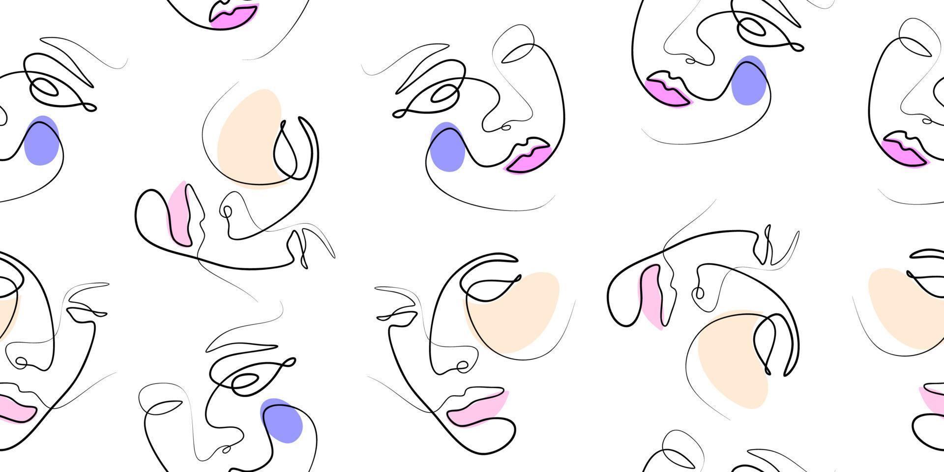 uma linha contínua de desenho de faces, padrões minimalistas da moda. vetor