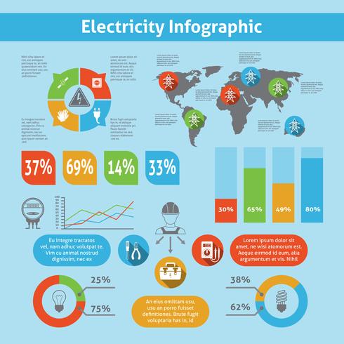 Conjunto de infográfico de eletricidade vetor