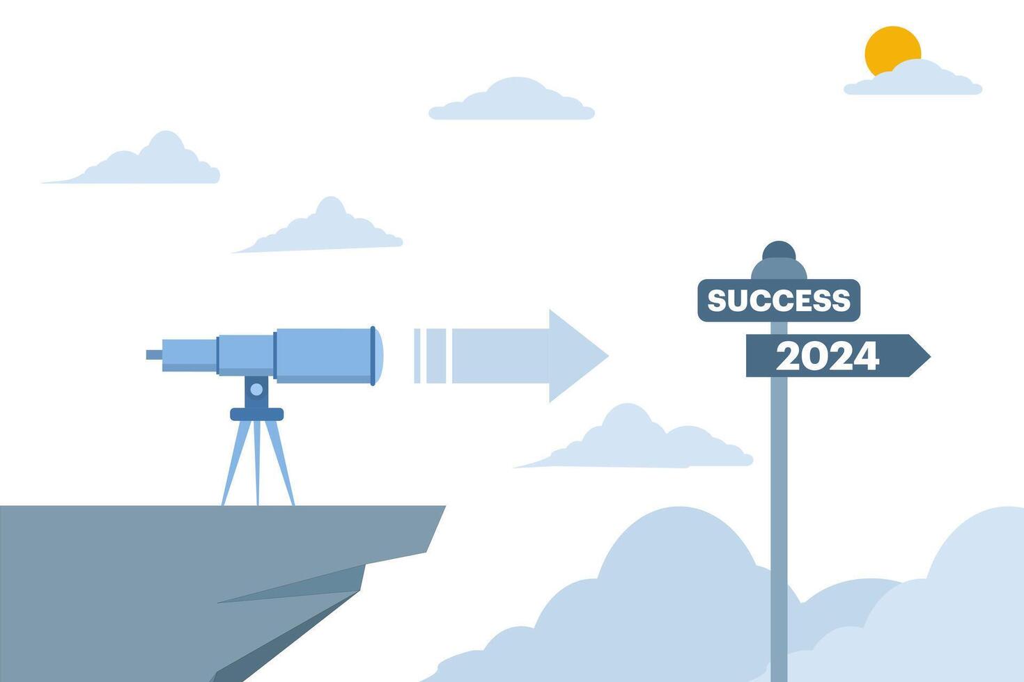 conceito do companhia visão e missão para Próximo ano. telescópio em pé e olhando para dentro a distância 2024 em uma direção sinal, plano modelo estilo adequado para rede aterrissagem Páginas. vetor