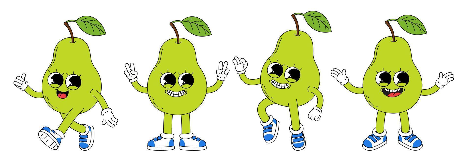 fofa desenho animado pera personagem dentro diferente poses. quadrinho ilustração do fresco verão fruta. vetor