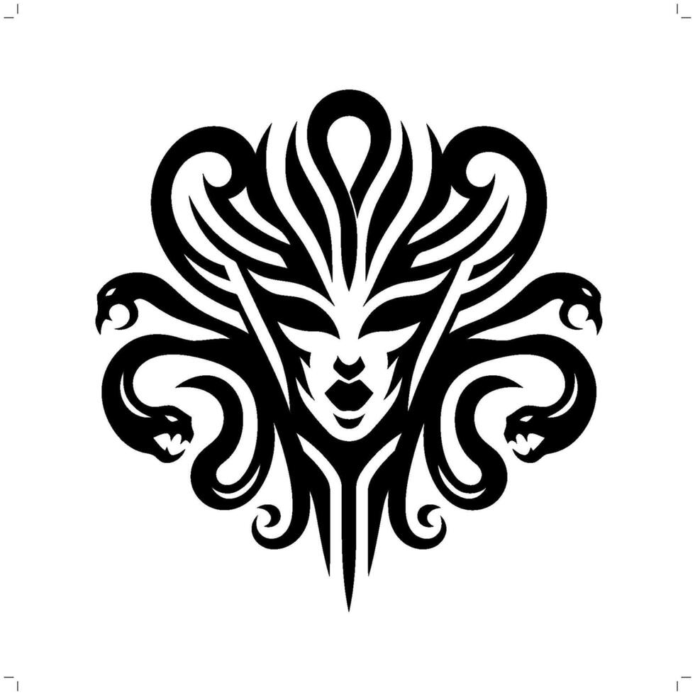 medusa cabeça mitologia criatura dentro moderno tribal tatuagem, abstrato linha arte, minimalista contorno. vetor