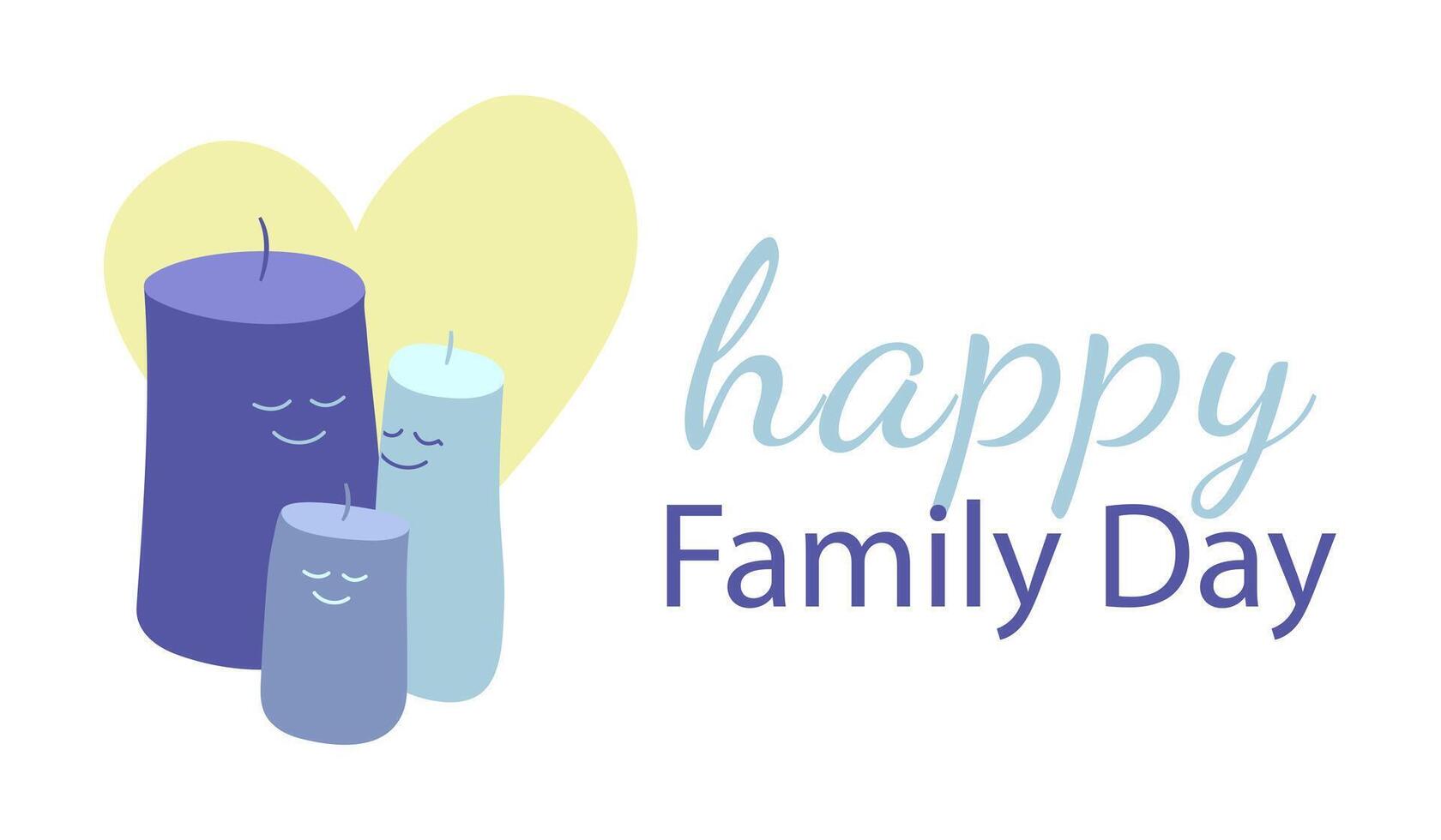 família do velas. feliz família dia. fictício personagens com rostos dentro amar. marido, esposa e criança dentro Formato do velas. coração forma. feriado cartão. cor imagem - azul e amarelo. ilustração. vetor