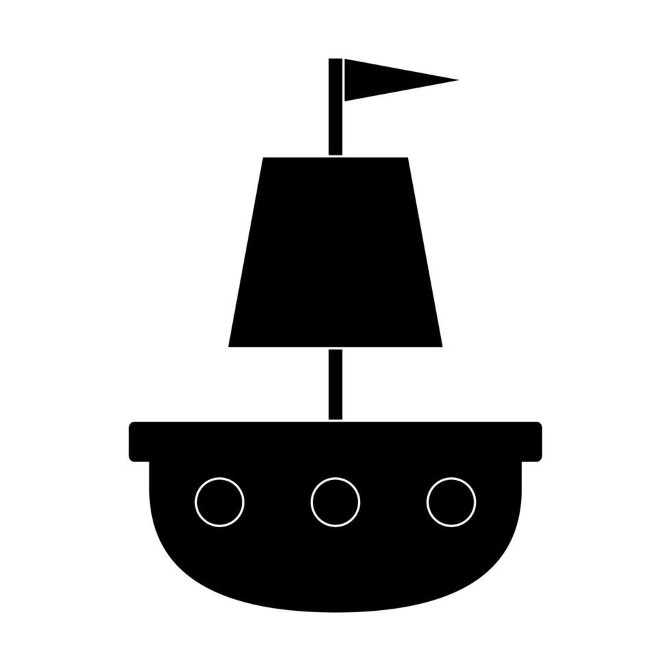 vela barco silhueta ícone ilustração. Preto contorno do pequeno navio isolado em branco fundo. vetor