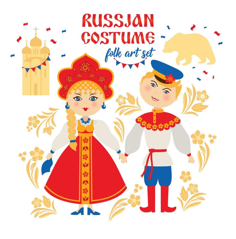 povo russo em traje popular nacional. Rússia, conceito de Moscou. ilustração vetorial em estilo simples. vetor