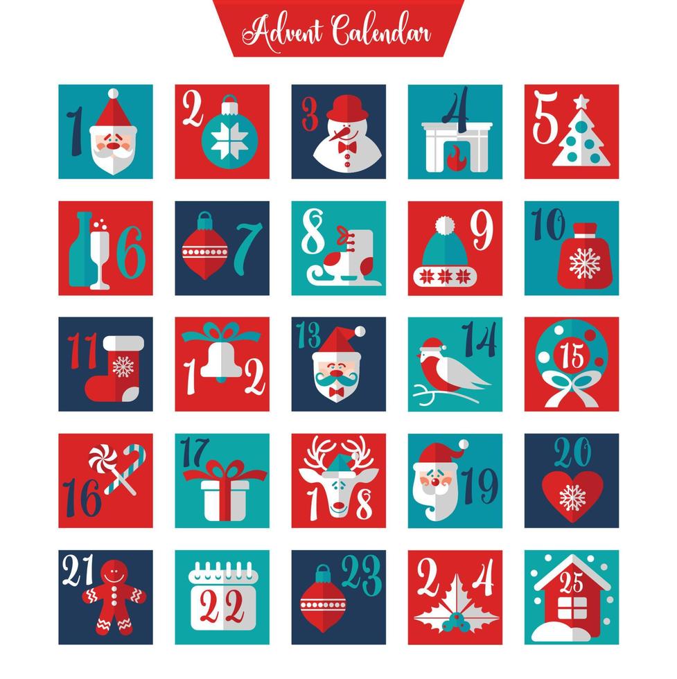 calendário ou cartaz do advento do Natal. elementos de design de férias de inverno. calendário de contagem regressiva. vetor