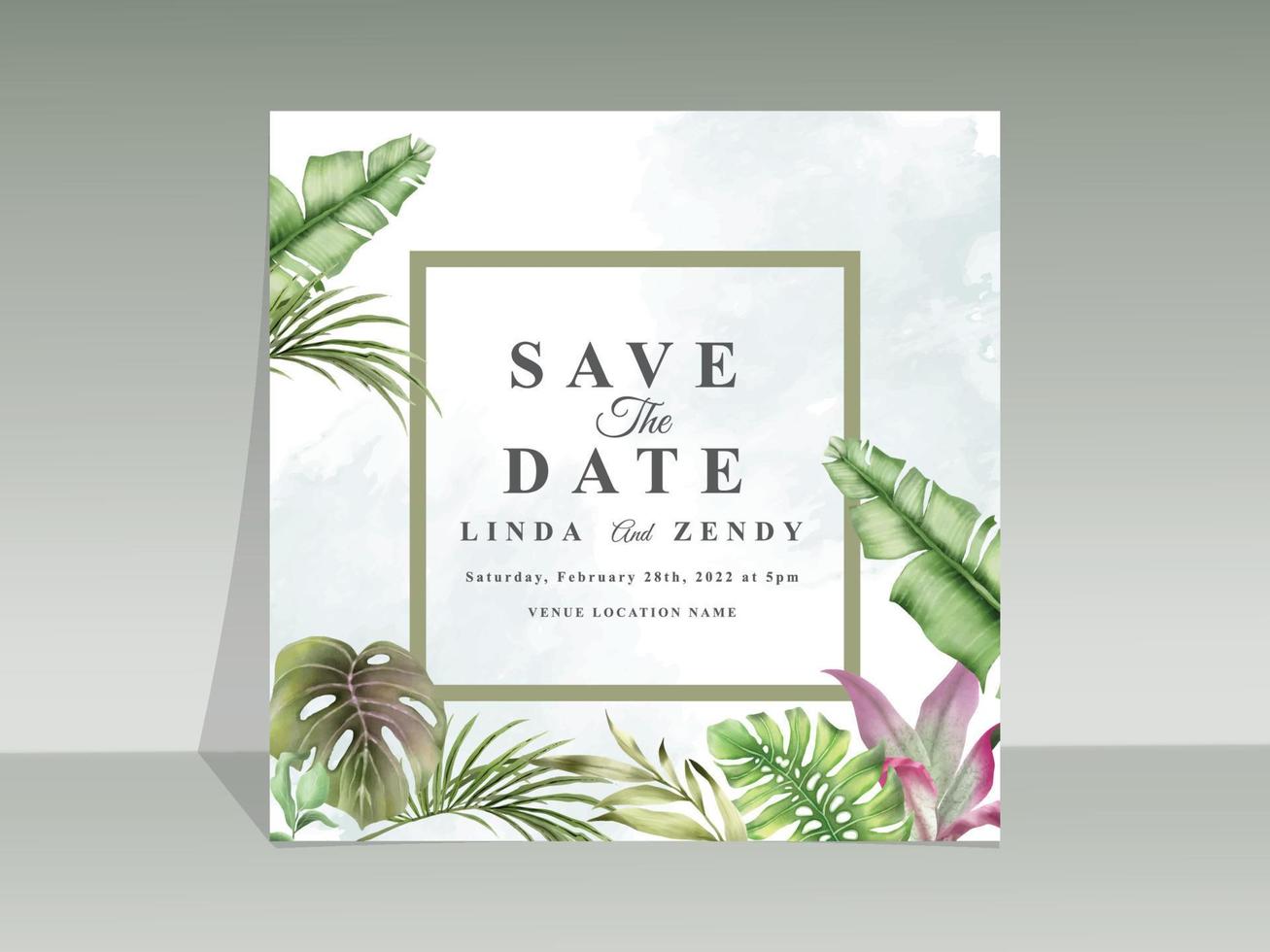 modelo de cartão de convite de casamento em aquarela floral tropical elegante vetor