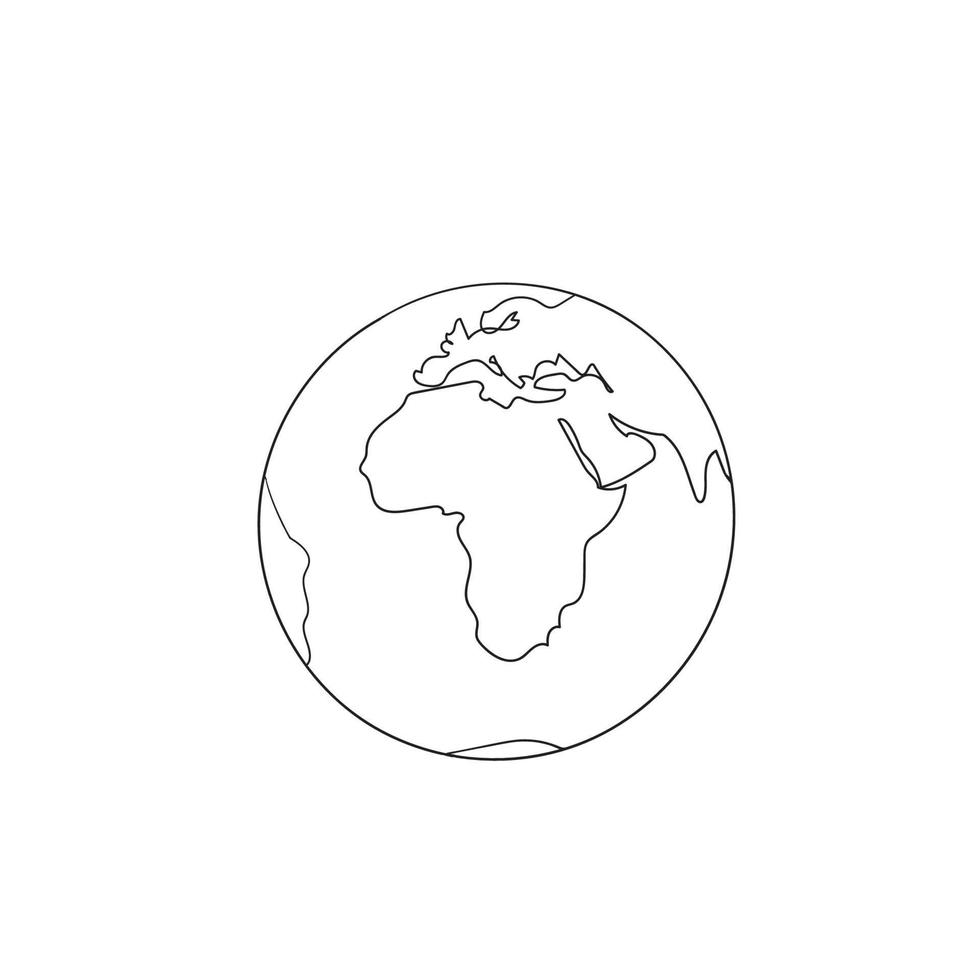 desenho à mão doodle globo terrestre linha contínua de ilustração vetorial mapa mundial design minimalista de minimalismo isolado no fundo branco vetor