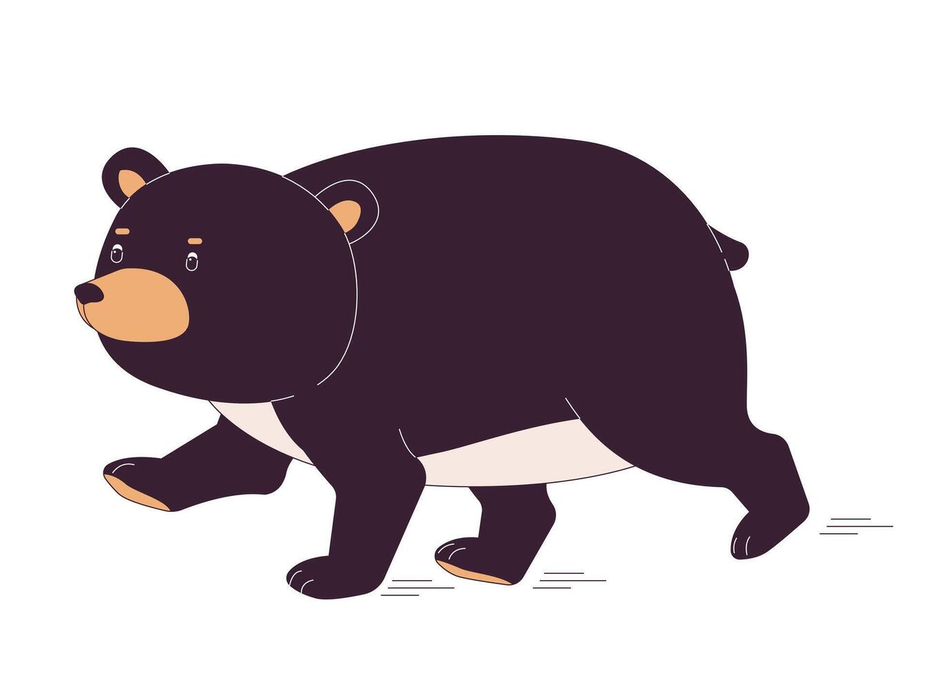 gordo Urso corrida 2d linear desenho animado personagem. carnívoro criatura predando. selvagem animal isolado linha personagem branco fundo. cuidado do floresta habitats cor plano local ilustração vetor