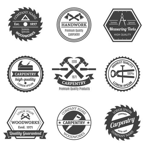 Conjunto de emblemas de carpintaria vetor