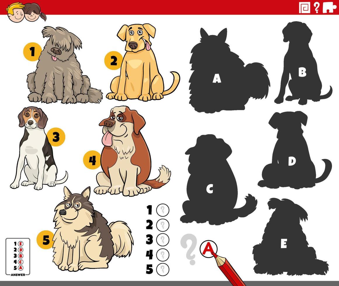 achando sombras jogos com desenho animado de raça pura cachorros vetor