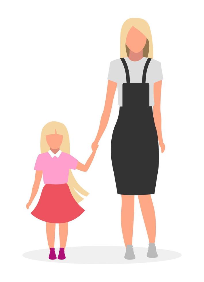 mãe com ilustração em vetor plana filha. conceito de lookbook familiar. loira personagem de desenho animado de irmãs mais novas e mais velhas. mãe com pré-escola, criança pré-adolescente, criança em fundo branco