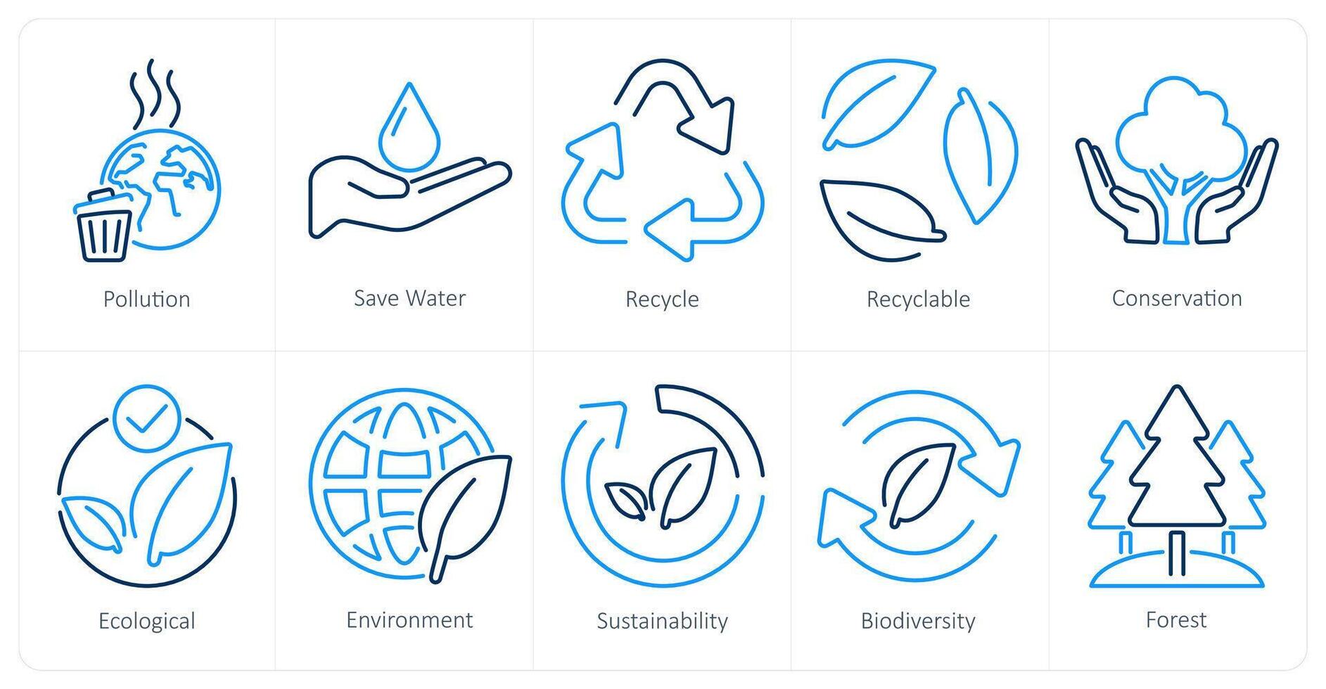 uma conjunto do 10 ecologia ícones Como poluição, Salve  água, reciclar vetor