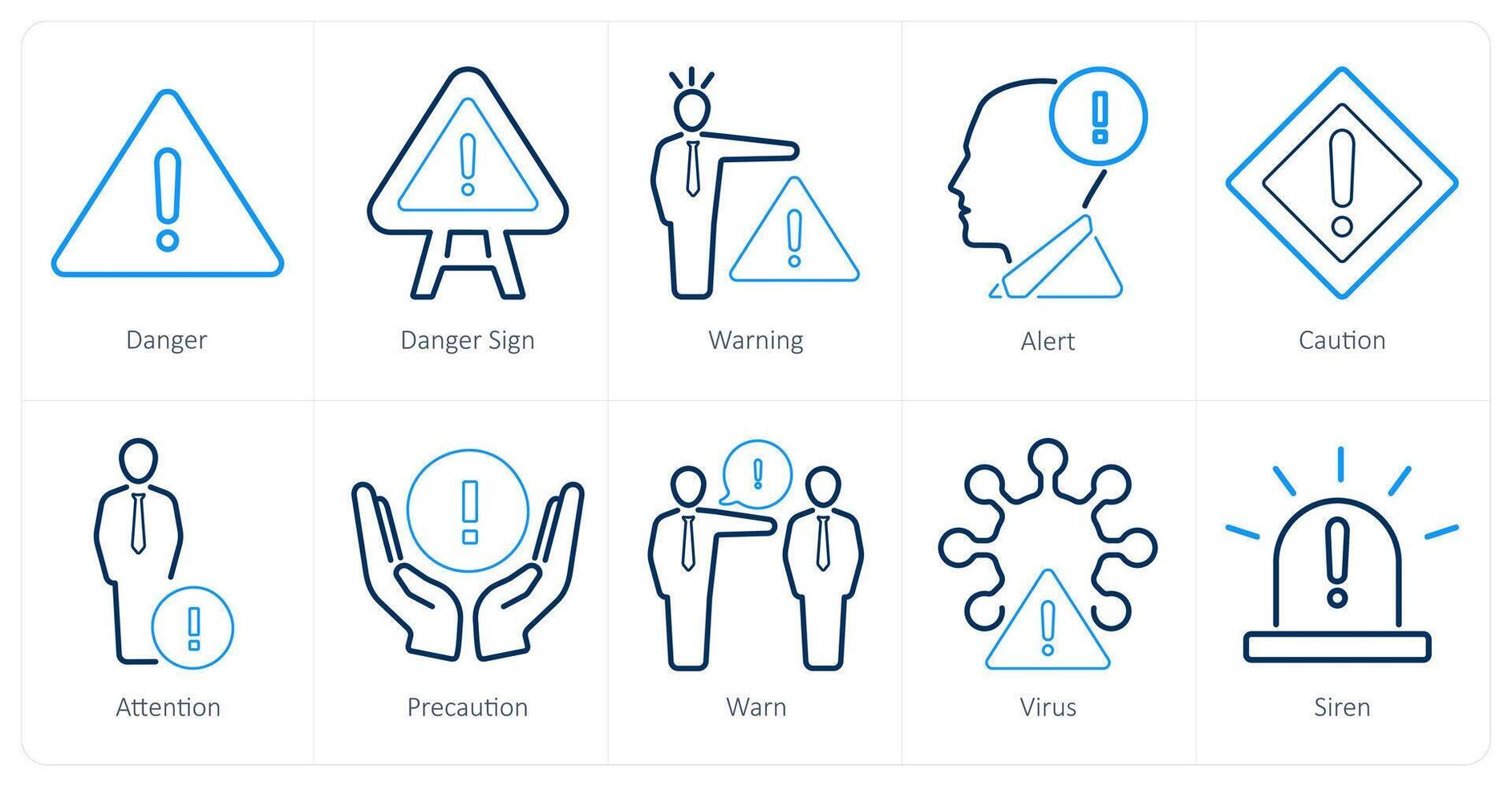 uma conjunto do 10 perigo Perigo ícones Como perigo, Perigo sinal, Atenção vetor