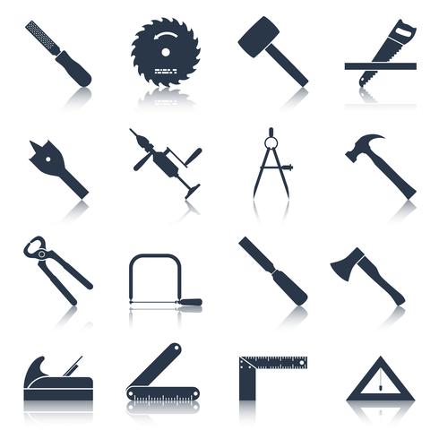 Ícones de ferramentas de carpintaria pretos vetor