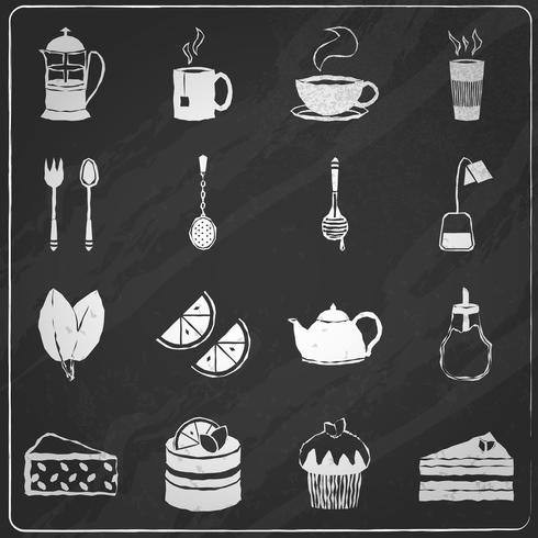 Conjunto de ícones de chá lousa vetor
