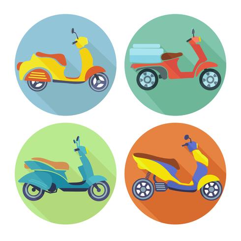 Scooter icon set plana vetor