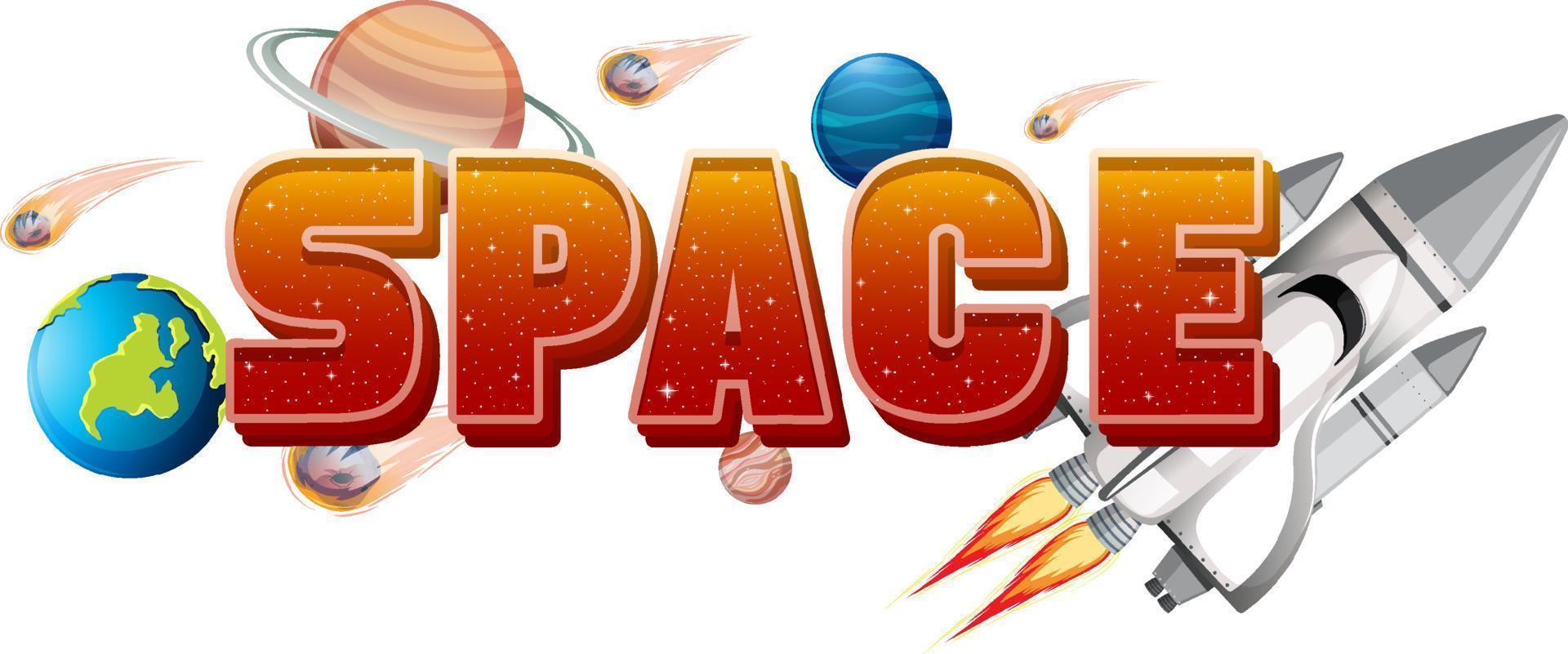 design de logotipo da palavra espaço com nave espacial vetor