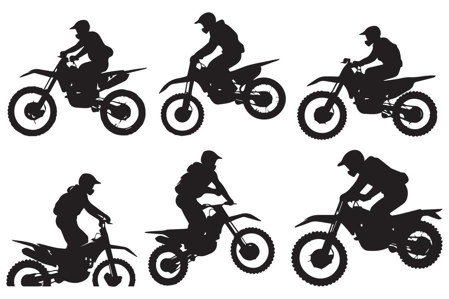 motocross pulando cavaleiros, estilo livre, isolado silhuetas conjunto pró design vetor