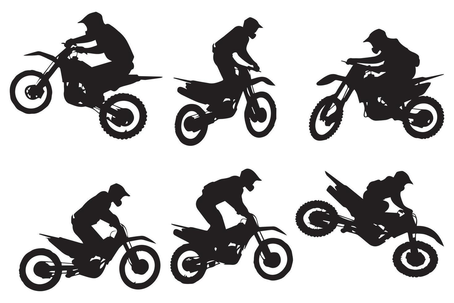 silhuetas do motocicleta pulando livre Projeto vetor