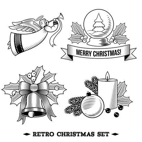 Conjunto de ícones preto e branco de Natal vetor