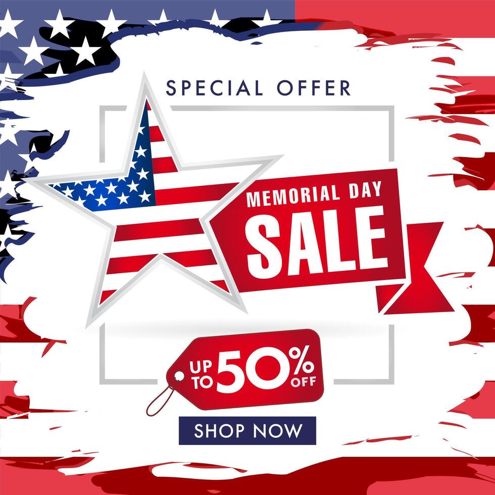 memorial dia EUA venda com especial oferta acima para 50. por cento fora rótulo vetor