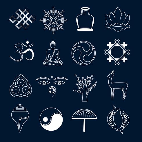 Conjunto de ícones do budismo contorno vetor