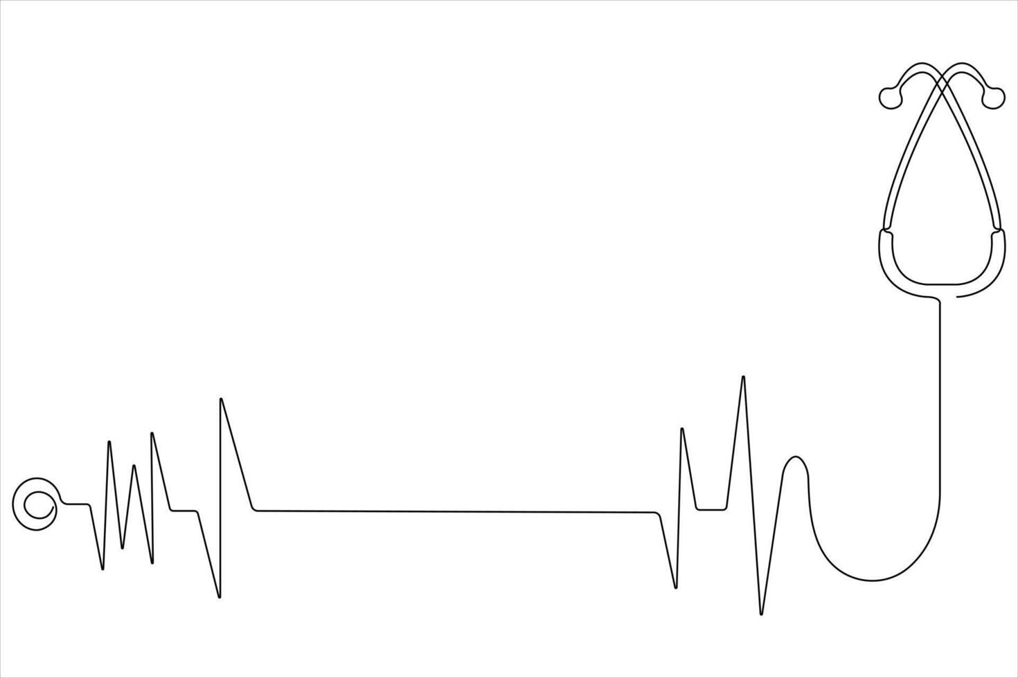 contínuo 1 linha arte desenhando do estetoscópio com coração batida onda esboço vetor
